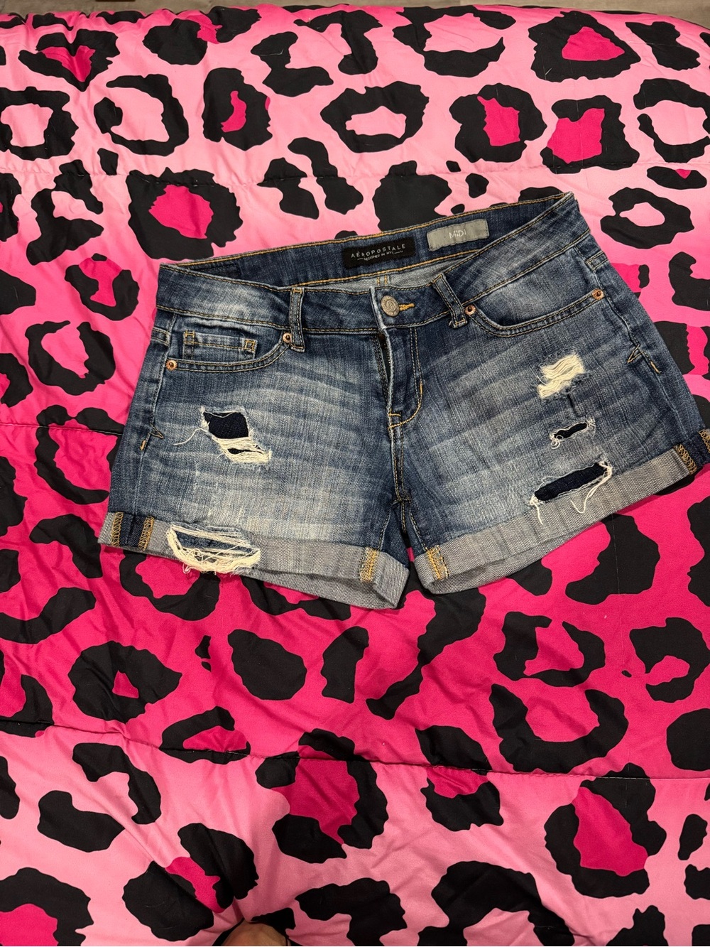Aeropostale Distressed Dark Blue Denim Shorts